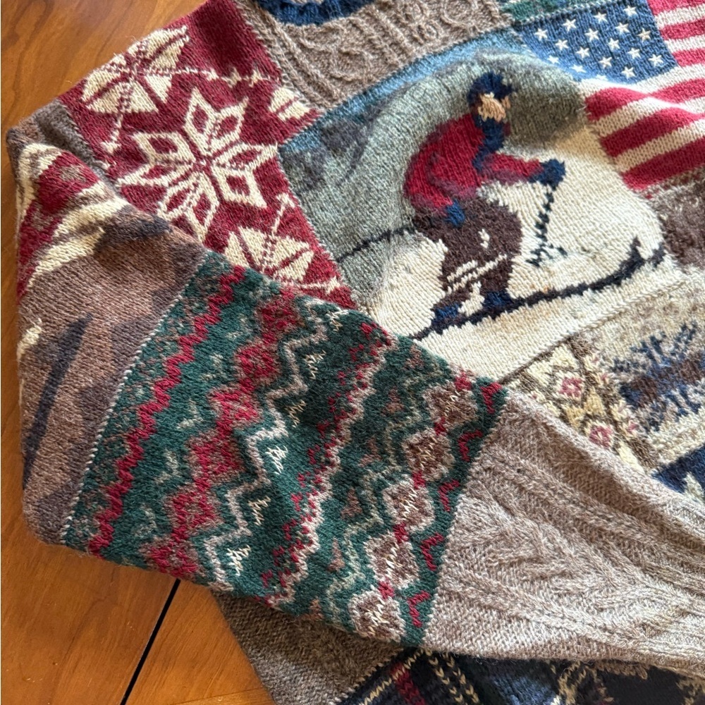Vintage Ralph Lauren 90s Patchwork Ski Crewneck Sweater - Picture 8 of 13